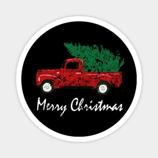 Merry Christmas Retro Vintage Red Truck Magnet